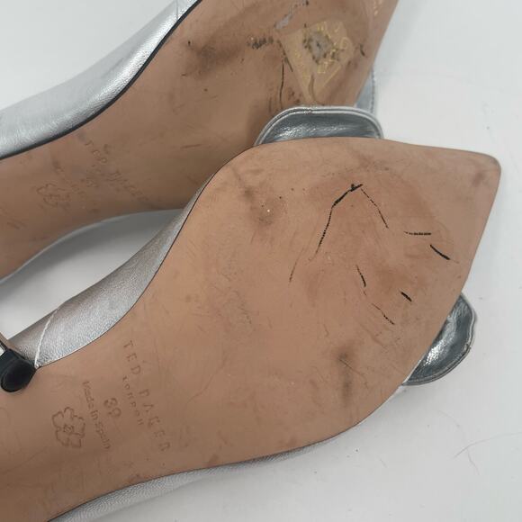 TED BAKER Ryal Heels Size 39 (US Size 9) Pump Silver Bow Metallic Feminine Bride - Picture 13 of 15